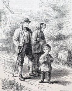 一对老年夫妇和他们的孙子。作者：威廉-斯莫尔（1843-1929），英国插画师。1880年（雕版画 作者 威廉·斯莫特