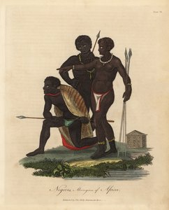 South African natives with spears, animal skin coat, necklace 作者 威廉·斯梅利