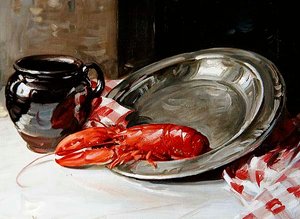 静物 - 盘子上的龙虾（布面油画） 作者 威廉萨默维尔香克斯