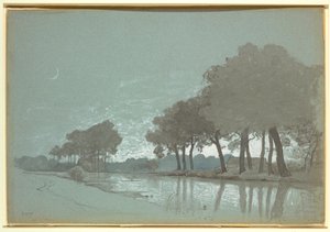 素描，比利时布鲁日附近的运河场景，1875-80 年 作者 威廉·斯坦利·哈瑟尔汀