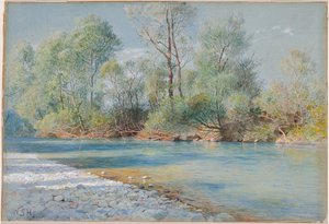 Traunstein河在通往Empfig，巴伐利亚的路上，大约1893-96年。 作者 威廉·斯坦利·哈瑟尔汀