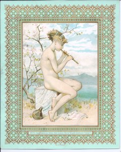 沐浴秀丽的维多利亚女王时代的新年卡片在演奏长笛的海滩，c.1881 作者 威廉·斯蒂芬·科尔曼