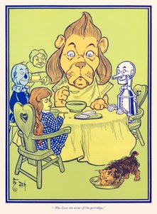 狮子吃了一些粥。 摘自弗兰克-鲍姆的《绿野仙踪》（The Wonderful Wizard of Oz）。 作者 威廉·华莱士·丹斯洛