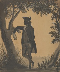 年轻人靠在树上看书，约1780-89。 作者 威廉·威灵斯