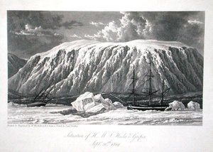 H.M.S. Hecla & Griper号的情况，1819年9月20日，摘自《1819-20年发现从大西洋到太平洋的西北通道的航行日志》，作者威廉-爱德华-帕里，1821年出版（雕刻）。 作者 威廉韦斯特尔