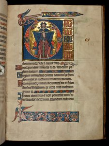 女士322 f.113r诗篇109，首字母D，圣三位一体，来自&39;De Brailes Psalter&39;的插图，c.1250