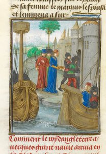 理查德一世在西西里登陆，《Historia rerum in partibus transmarinis gestarum... 》插图，约 1479-80 年（牛皮纸） 作者 提尔的威廉（c.1130 86）（之后）