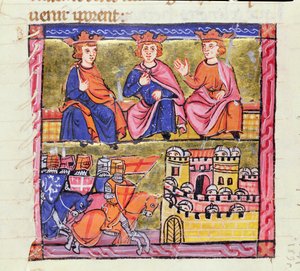 828 f.189r of Acre and the Battle of of Acre and the Siege of Damascus，Second Crusade，来自&39;Histoire d&39;Orere-Mer&39;，由提尔的威廉撰写，Acre，c.1280