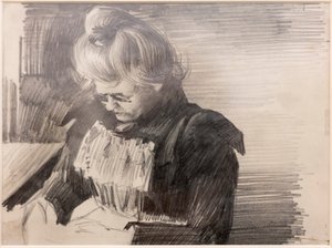 缝纫的女人 (Femme cousant)（纸上铅笔画） 作者 威廉·范·斯特里登克