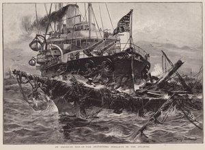 在大西洋上摧毁废弃物的美国战俘（石版画）