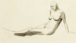 裸体坐像，c.1919（钢笔和铅笔上的水洗）