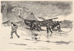 一幅炭笔素描，选自《世纪》杂志，1883 年 11 月 作者 温斯洛·荷马