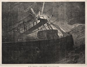在海上，发信号示意通过的火轮，1871年。 作者 温斯洛·荷马