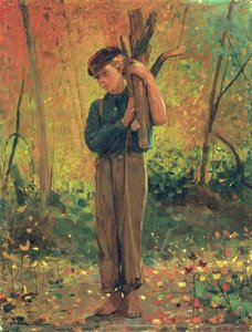 男孩拿着原木，1873年 作者 温斯洛·荷马