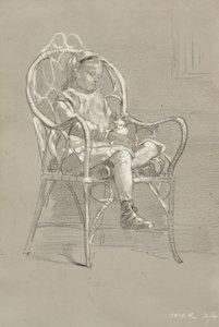 儿童坐在藤椅上，1874年 作者 温斯洛·荷马
