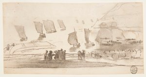 素描，有人物和渔船的海滩场景，英格兰库勒科茨，1881-82 年 作者 温斯洛·荷马