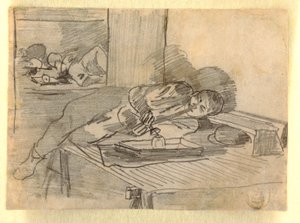素描，抽鸦片烟斗的中国人，纽约市巴克斯特街会馆，约 1874 年 作者 温斯洛·荷马