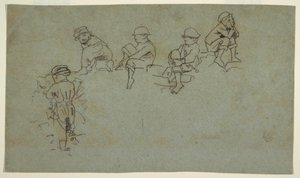 素描，五幅少年素描，约 1872 年 作者 温斯洛·荷马