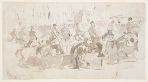 绘图，麦克莱伦将军的第六骑兵团于 1862 年 4 月 2 日在亚历山大登船前往旧舒适点 作者 温斯洛·荷马