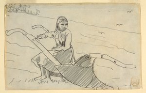 素描，坐在犁上的女孩，1879 年 作者 温斯洛·荷马