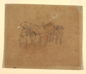 素描，带马车的救生艇（"沉船 "油画的研究，1896 年，宾夕法尼亚州匹兹堡卡内基学院），1895-96 年[或可能是 1881 年] 作者 温斯洛·荷马