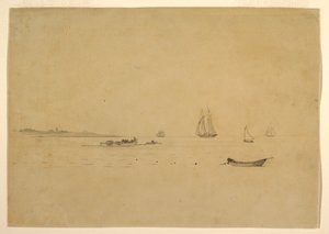 素描，有灯塔的陆地点，约 1880 年 作者 温斯洛·荷马