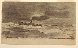 素描，带拖网渔船的海景，英格兰库勒科茨，1881-82 年 作者 温斯洛·荷马