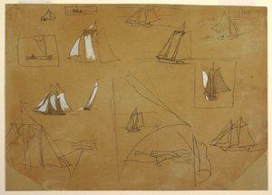 素描，帆船素描，英格兰库勒科茨，1881-82 年 作者 温斯洛·荷马