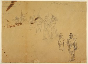 素描，单个步兵人物素描和签名练习，1862 年 作者 温斯洛·荷马