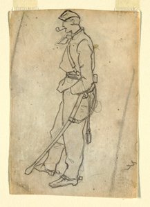 素描，拿着剑和烟斗的士兵，1862 年 作者 温斯洛·荷马