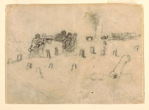 素描，担架兵抬着一名士兵，可能创作于 1862 年 作者 温斯洛·荷马