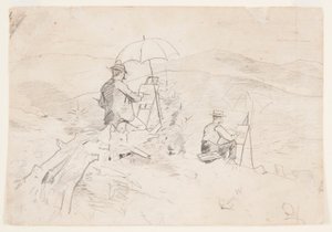 素描，"艺术家在白山写生 "和 "乡村艺术家 "的研究，1868 年 作者 温斯洛·荷马