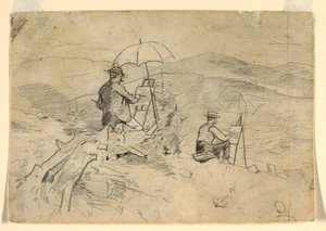 素描，"艺术家在白山写生 "和 "乡村艺术家 "的研究，1868 年 作者 温斯洛·荷马