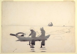 素描，《划艇上的两个人物》，1880 年 作者 温斯洛·荷马