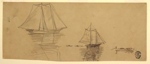 绘画，两艘双桅帆船和多莉鱼，约 1880 年 作者 温斯洛·荷马