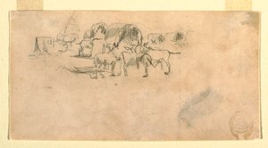 绘图，营地中的马车队，1862 年 作者 温斯洛·荷马