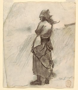 素描，《眺望大海的女人》，英格兰库勒科茨，1881-82 年 作者 温斯洛·荷马