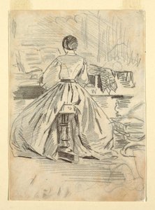 素描，钢琴前的女人，1862 年 作者 温斯洛·荷马