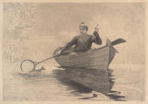 飞蝇钓，萨拉纳克湖，1889年 作者 温斯洛·荷马