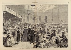 1861 年 12 月在纽约市议会厅举办的盛大博览会，为城市贫民提供援助》，摘自《哈珀周刊》，1861 年 12 月 28 日 作者 温斯洛·荷马
