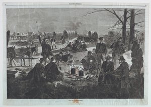 一列马车的停顿，摘自《哈珀周刊》，1864 年 2 月 6 日，第 88-89 页 作者 Harper and Bros.，纽约，纽约，美国
