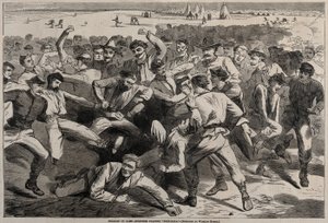 营地假日-1865年，士兵们玩足球。 作者 温斯洛·荷马