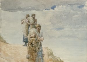 在悬崖上，Cullercoats，约1881-82年（编织纸上的水彩和木炭） 作者 温斯洛·荷马