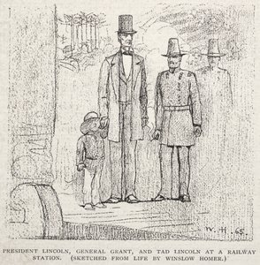 林肯总统，格兰特将军和塔德林肯在火车站，1887年。 作者 温斯洛·荷马