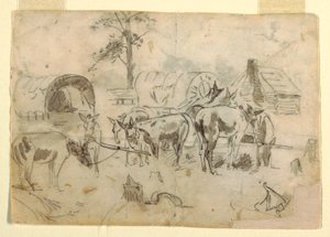 拴在马车上休息的骡子 作者 温斯洛·荷马