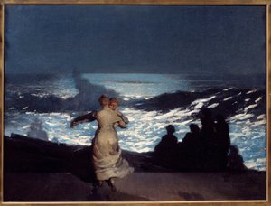 夏天的晚上。 妇女在月光下跳舞。 Winslow Homer (1836-1910) Ec. 的绘画 是 作者 温斯洛·荷马