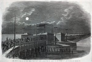 美国大军团先头部队于 1861 年 5 月 24 日凌晨 2 点通过波托马克河上的长桥，摘自《哈珀周刊》，1861 年 6 月 8 日 作者 温斯洛·荷马