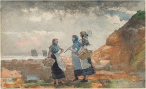 三个费舍尔女孩，泰内茅斯，1881年。 作者 温斯洛·荷马