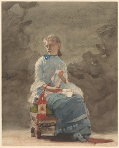 女人缝纫，1878-9（灰白色水彩纸上的石墨水彩） 作者 温斯洛·荷马