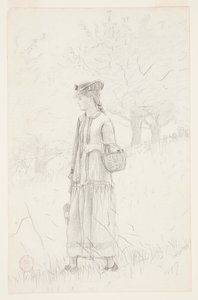 背着篮子的年轻女子 作者 Winslow Homer